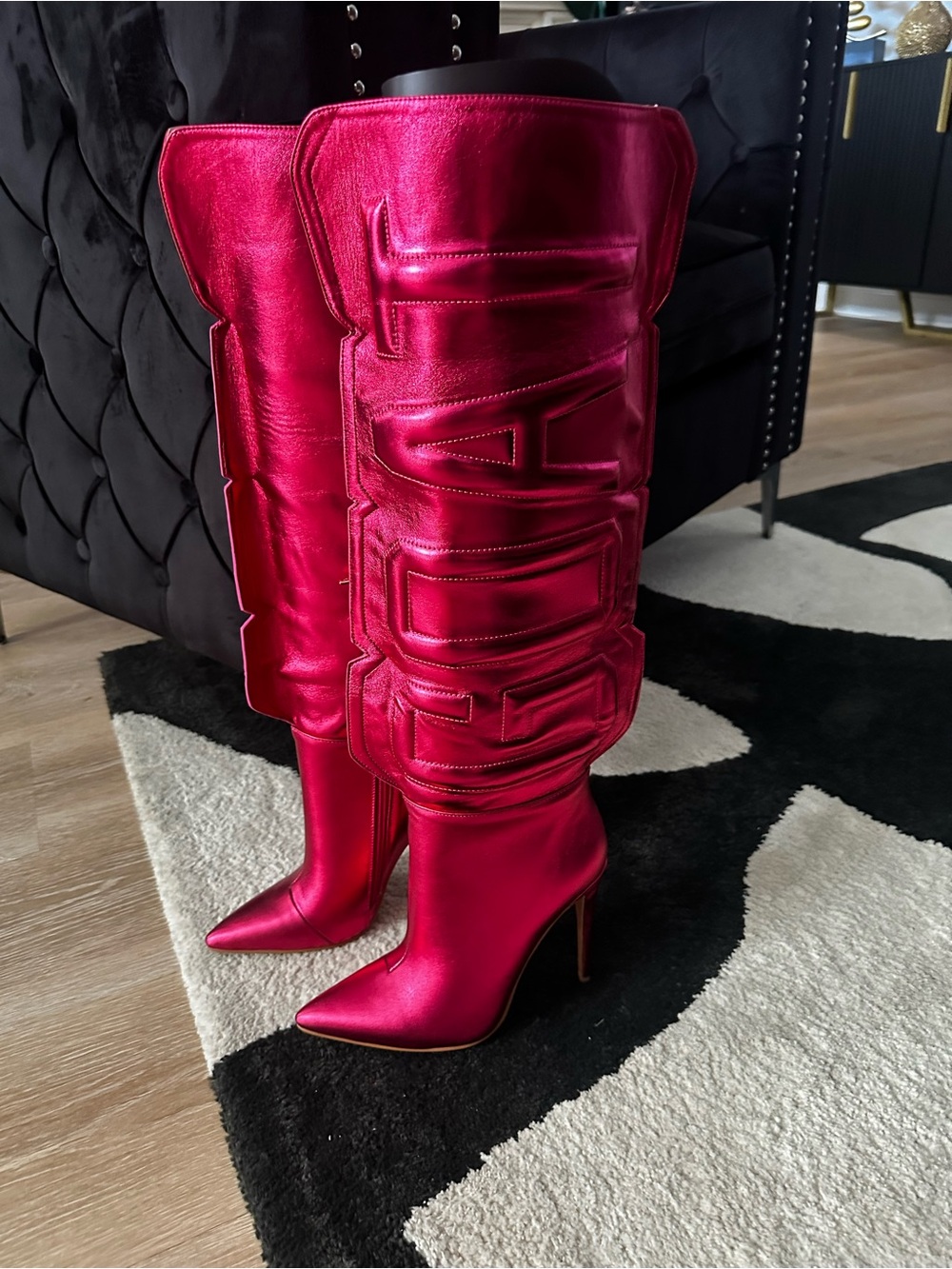 Metallic Fuchsia Knee-High Stiletto Boots